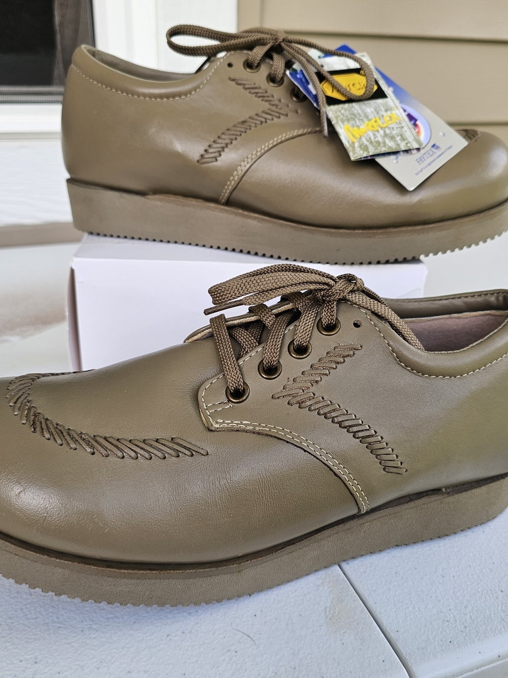 NOS Mens 10C Leather Oxford Comfort Shoes Vibram Morflex Dri-Lex Orthopedic Brow
